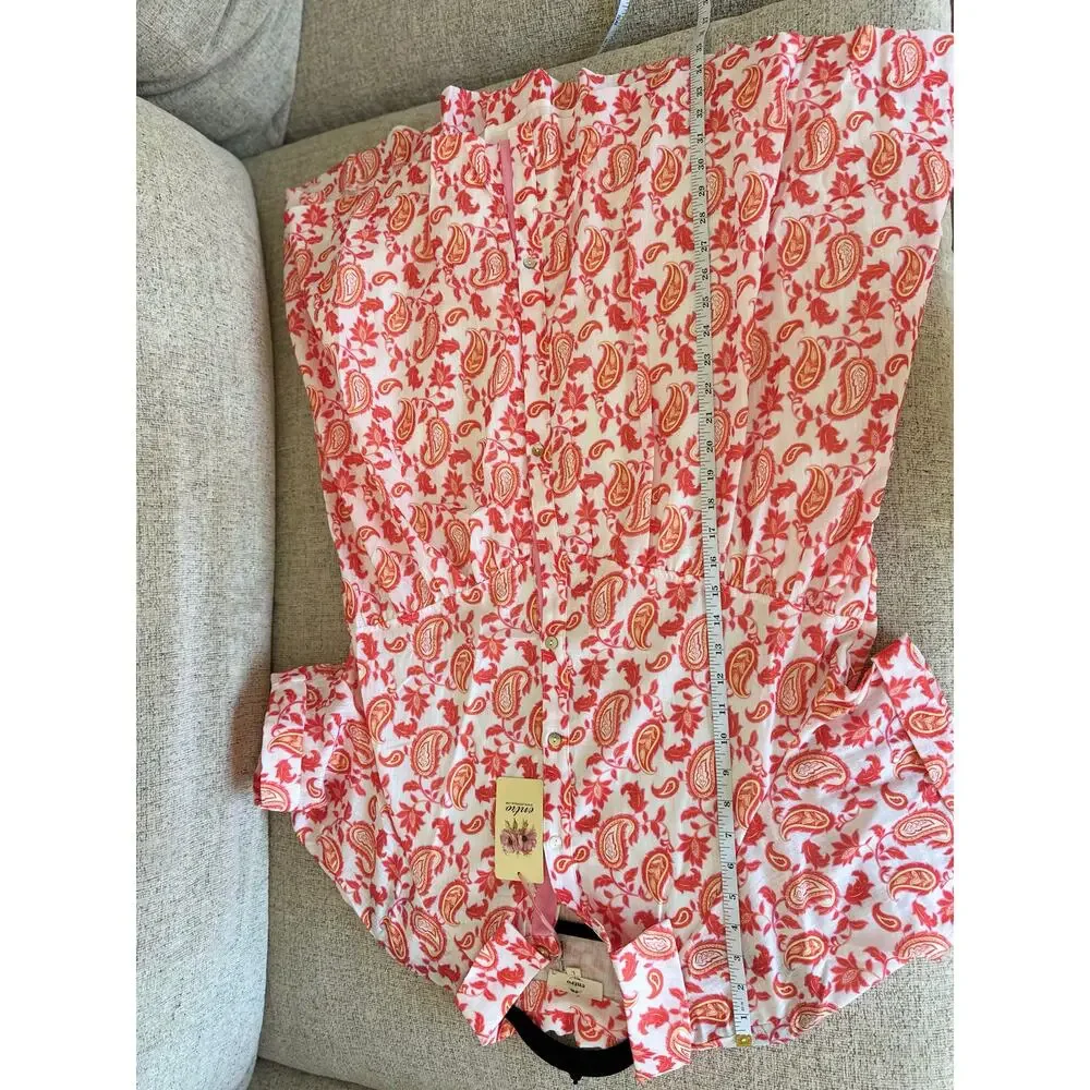 Entro NWT White Orange Paisley Button Front Mini Dress Sz L - Picture 6 of 8
